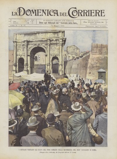 Die Monarchen besuchen die Ausgrabungen des Forum Romanum anlässlich des 2653. Geburtstags von Rom von Achille Beltrame