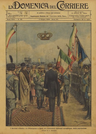 Die Herrscher Italiens und die Prinzessinnen auf Rhodos, wo sie von der Bevölkerung begeistert empfangen wurden von Achille Beltrame