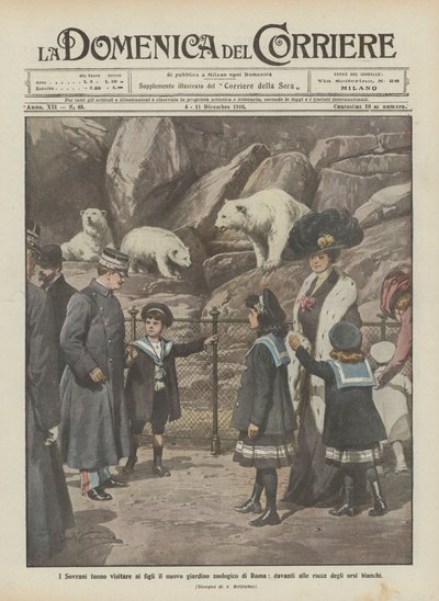 Die Herrscher lassen ihre Kinder den neuen Zoo in Rom besuchen, vor den Felsen der Eisbären von Achille Beltrame