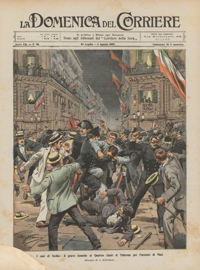 Die Fälle von Sizilien, der schwere Tumult an den Quattro Canti in Palermo wegen der Verhaftung von Nasi von Achille Beltrame