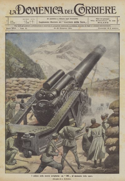 Die Kolosse unserer Artillerie, ein 305 beim Schuss von Achille Beltrame