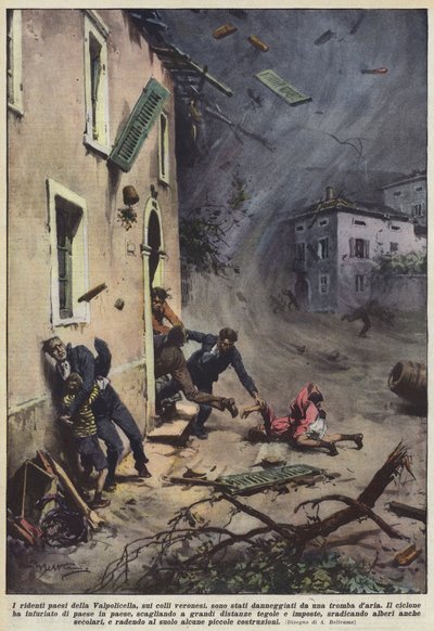 Die lachenden Dörfer des Valpolicella, auf den Hügeln von Verona, wurden von einem Wirbelsturm beschädigt von Achille Beltrame