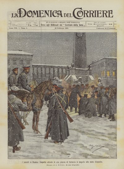 Die Unruhen in Russland, das aktuelle Aussehen eines Platzes in Warschau nach der Verhängung des Belagerungszustands von Achille Beltrame