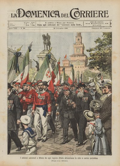 Die Veteranen aus allen Regionen Italiens marschieren in einem patriotischen Umzug durch Mailand von Achille Beltrame