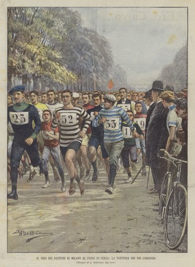 Der Lauf der Bastionen von Mailand, der Start der 160 Läufer von Achille Beltrame