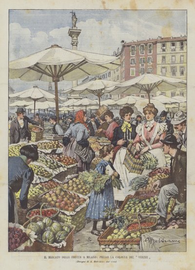 Der Obstmarkt in Mailand bei der Säule von Verzee von Achille Beltrame