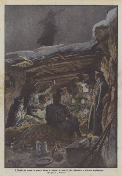 Weihnachten der Soldaten im Krieg in den Schützengräben, draußen die Kälte, unter der Erde die ständige Angst von Achille Beltrame