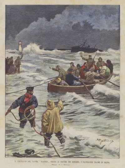 Der Schiffbruch des Dampfers Planier bei den Rhonemündungen, die Passagiere werden gerettet von Achille Beltrame