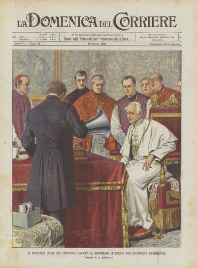 Papst Leo XIII. spricht vor dem Phonographen die Worte des apostolischen Segens von Achille Beltrame
