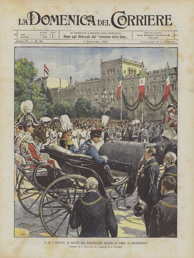 Der König in Berlin, der Gruß des Bürgermeisters vor dem Brandenburger Tor von Achille Beltrame