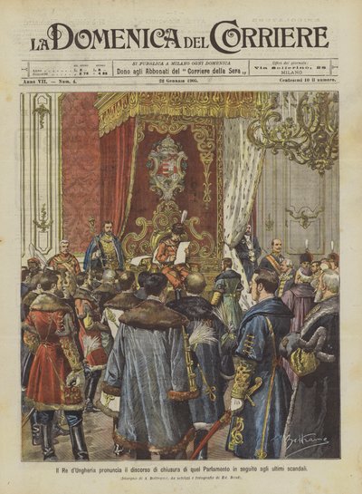 Der König von Ungarn hält die Abschlussrede des Parlaments nach den letzten Skandalen von Achille Beltrame