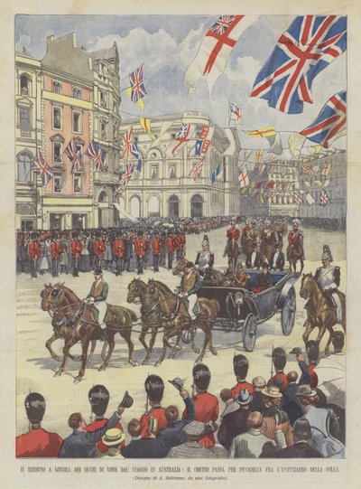 Die Rückkehr der Herzöge von York nach London von ihrer Reise nach Australien, der Umzug passiert Piccadilly von Achille Beltrame