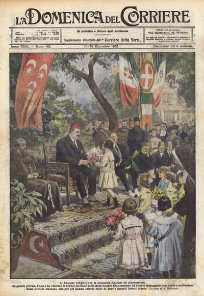 Der Sultan von Ägypten unter den italienischen Waisenmädchen von Alexandria von Achille Beltrame