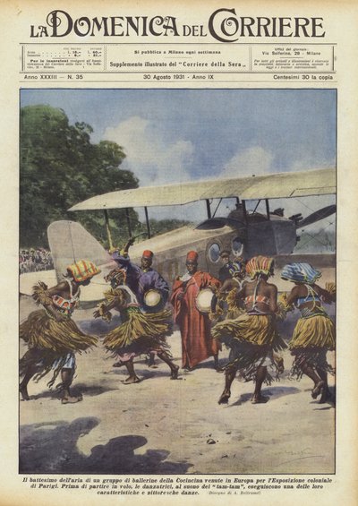 Die Lufttaufe einer Gruppe von Tänzerinnen aus Cochinchina, die nach Europa gekommen waren? von Achille Beltrame