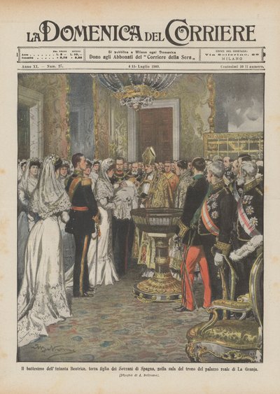 Die Taufe der Infantin Beatrice, der dritten Tochter der spanischen Monarchen, im Thronsaal von Achille Beltrame
