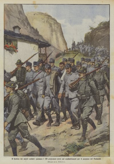 Die Beute unserer Soldaten, 220 Gefangene aus den Kämpfen um den Freikofel von Achille Beltrame