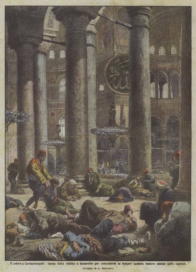 Die Cholera in Konstantinopel, die Hagia Sophia wurde in ein Lazarett umgewandelt, um sie den Bulgaren zu entziehen, falls... von Achille Beltrame