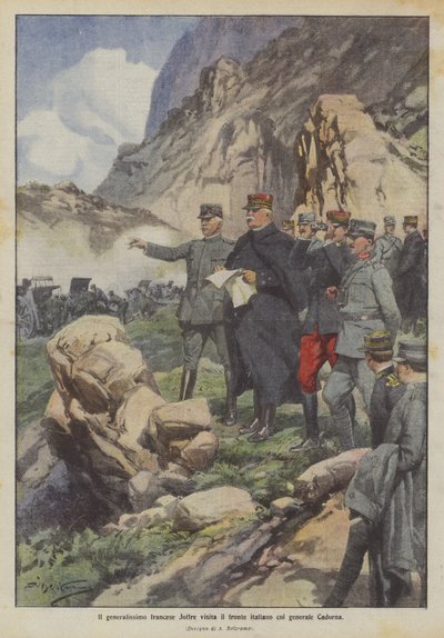 Der französische Generalissimus Joffre besucht die italienische Front mit General Cadorna von Achille Beltrame