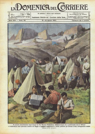 Das große Lager der Uoeini im Val Masino (Valtellina) von Achille Beltrame