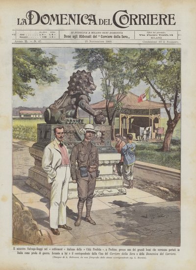 Der Minister Salvago-Raggi im italienischen Siedlungsgebiet der Verbotenen Stadt in Peking, bei einem der... von Achille Beltrame