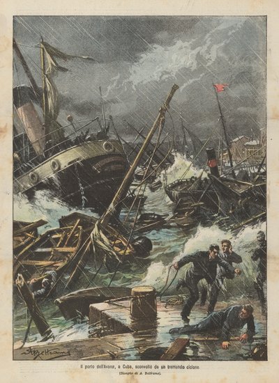 Der Hafen von Havanna, Kuba, von einem gewaltigen Zyklon verwüstet von Achille Beltrame