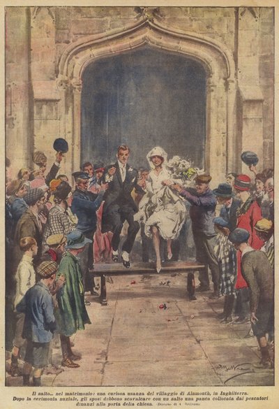 Der Sprung in die Ehe, ein kurioser Brauch im Dorf Alnmouth in England von Achille Beltrame
