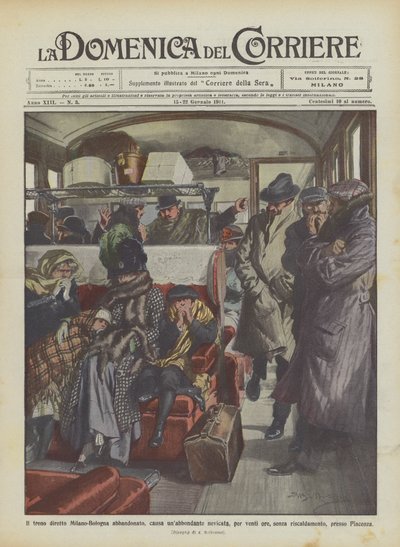 Der Direktzug Mailand-Bologna verlassen, wegen eines starken Schneefalls, für zwanzig Stunden von Achille Beltrame