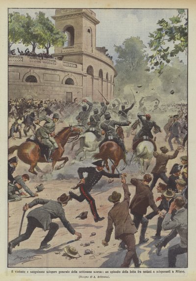 Der gewaltsame und blutige Generalstreik der letzten Woche, eine Episode des Kampfes von Achille Beltrame