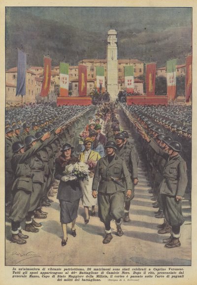 In einer Atmosphäre vibrierenden Patriotismus wurden 26 Hochzeiten in Caprino Veronese gefeiert von Achille Beltrame