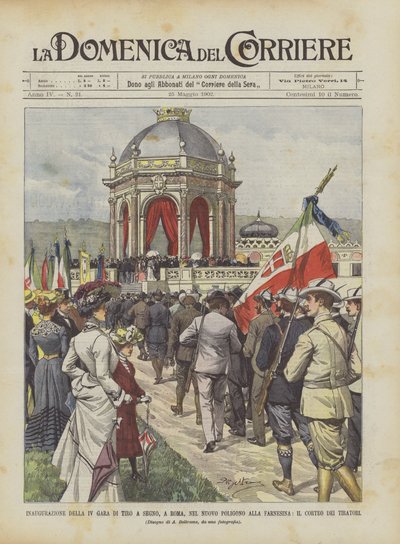 Eröffnung des IV. Schießwettbewerbs in Rom, im neuen Schießstand an der Farnesina, der Umzug der Schützen von Achille Beltrame