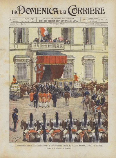 Einweihung der XXI. Legislaturperiode, der königliche Zug erreicht den Palazzo Madama in Rom am 16. dieses Monats von Achille Beltrame