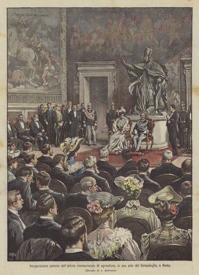 Feierliche Eröffnung des Internationalen Landwirtschaftsinstituts in einem Saal des Kapitols in Rom von Achille Beltrame