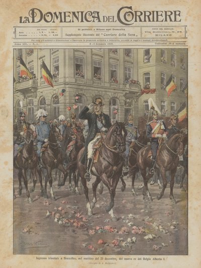 Triumphaler Einzug in Brüssel am Morgen des 23. Dezember des neuen Königs von Belgien, Albert I. von Achille Beltrame