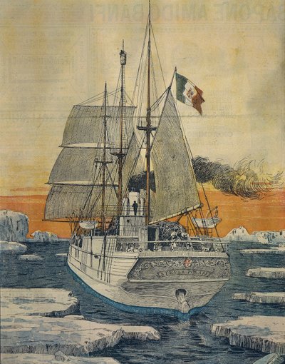 Reise zum Nordpol: Polarstern-Schiff, das Prinz Luigi Amedeo von Savoyen-Aosta, Herzog von den Abruzzen, zur Teplitzbucht auf der Rudolf-Insel brachte von Achille Beltrame
