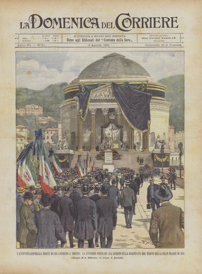 Der Jahrestag des Todes von König Umberto in Turin, die Volksfeier im Freien auf der Treppe von Achille Beltrame