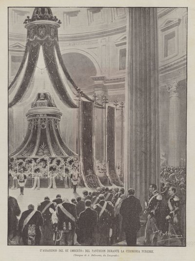 Die Ermordung von König Umberto, im Pantheon während der Trauerfeier von Achille Beltrame