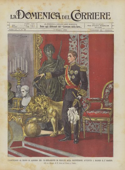 Die Thronbesteigung von Alfons XIII., der Treueeid auf die Verfassung in Madrid am 17. Mai von Achille Beltrame