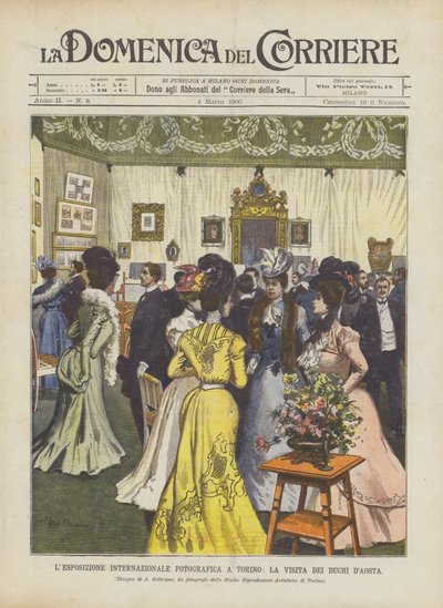 Die Internationale Fotoausstellung in Turin, der Besuch der Herzöge von Aosta von Achille Beltrame