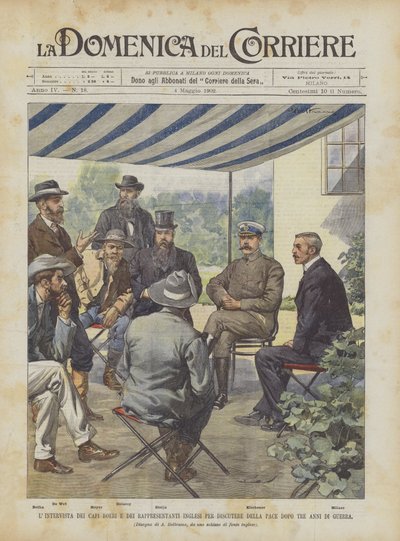 Das Treffen der Burenführer und der englischen Vertreter zur Diskussion des Friedens nach drei Jahren Krieg von Achille Beltrame