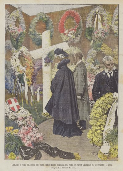 Die Blumenehrerbietung der lombardischen Damen am Ort, wo... von Achille Beltrame