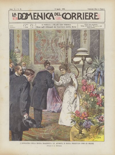 Der Namenstag Der Königin Margherita, Die Behörden Von Monza Überreichen Blumen Und Ehrungen von Achille Beltrame