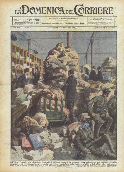 Das Postamt am Hauptbahnhof von Mailand während des Streiks von Achille Beltrame