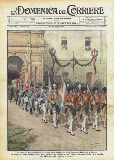 Die Brigade Cuneo feiert das Fest der Fahnen in der Kaserne Garibaldi in Mailand von Achille Beltrame