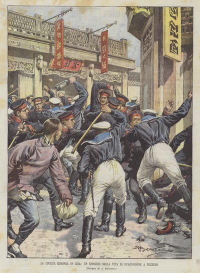 Die europäische Zivilisation in China, eine Episode aus dem Garnisonsleben in Peking von Achille Beltrame