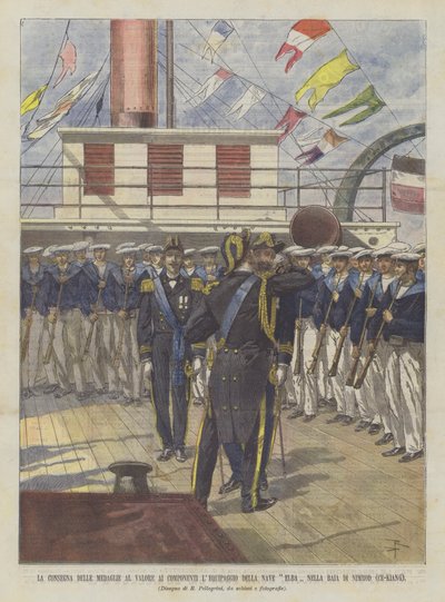 Die Verleihung der Tapferkeitsmedaillen an die Besatzung des Schiffes Elba in der Bucht von Nimrod (Ce-Kiang) von Achille Beltrame