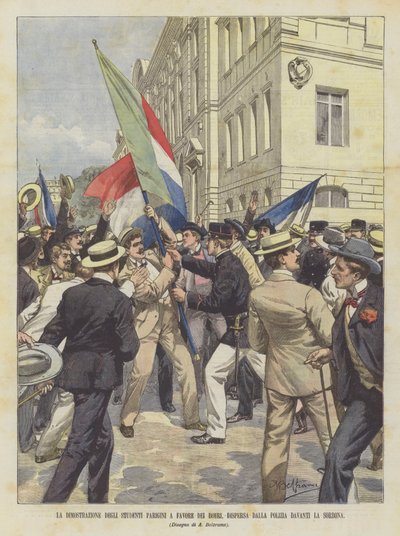 Die Demonstration der Pariser Studenten zugunsten der Buren, von der Polizei vor der Sorbonne aufgelöst von Achille Beltrame