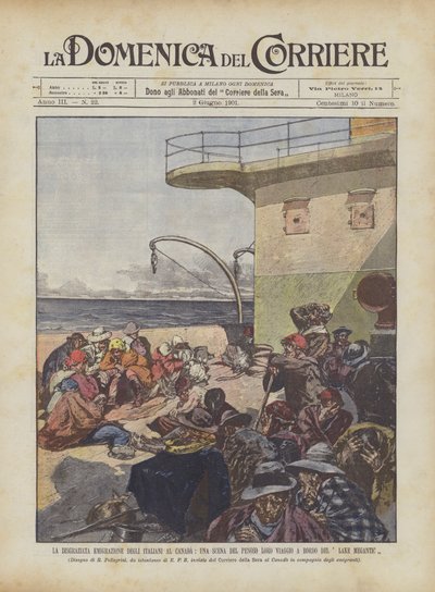 Die unglückliche Auswanderung der Italiener nach Kanada, eine Szene ihrer beschwerlichen Reise an Bord der Lake Megantic von Achille Beltrame