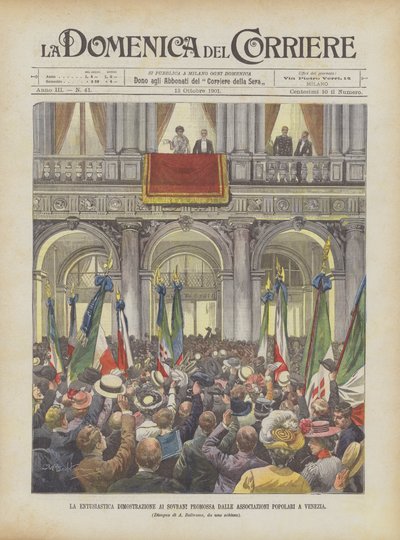 Die begeisterte Demonstration der Monarchen, organisiert von den Volksvereinen in Venedig von Achille Beltrame