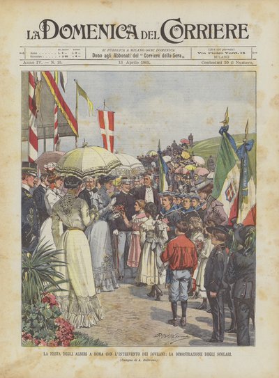 Das Baumfest in Rom mit der Teilnahme der Souveräne, die Demonstration der Schüler von Achille Beltrame