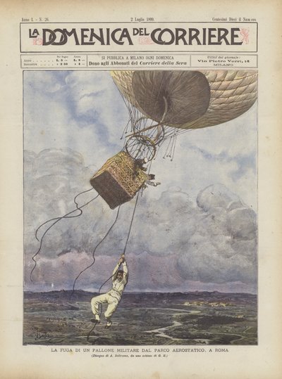 Die Flucht Eines Militärballons Aus Dem Aerostatischen Park In Rom von Achille Beltrame